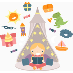 用功读书的卡通女孩