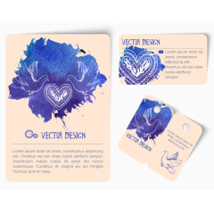 蓝色水彩鸽子卡片矢量素材