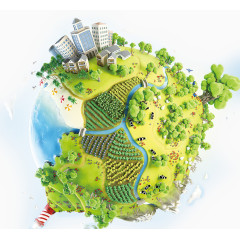 唯美精美清新环保地球房子树