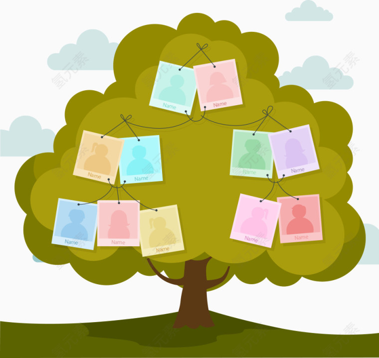 矢量大树上的卡片