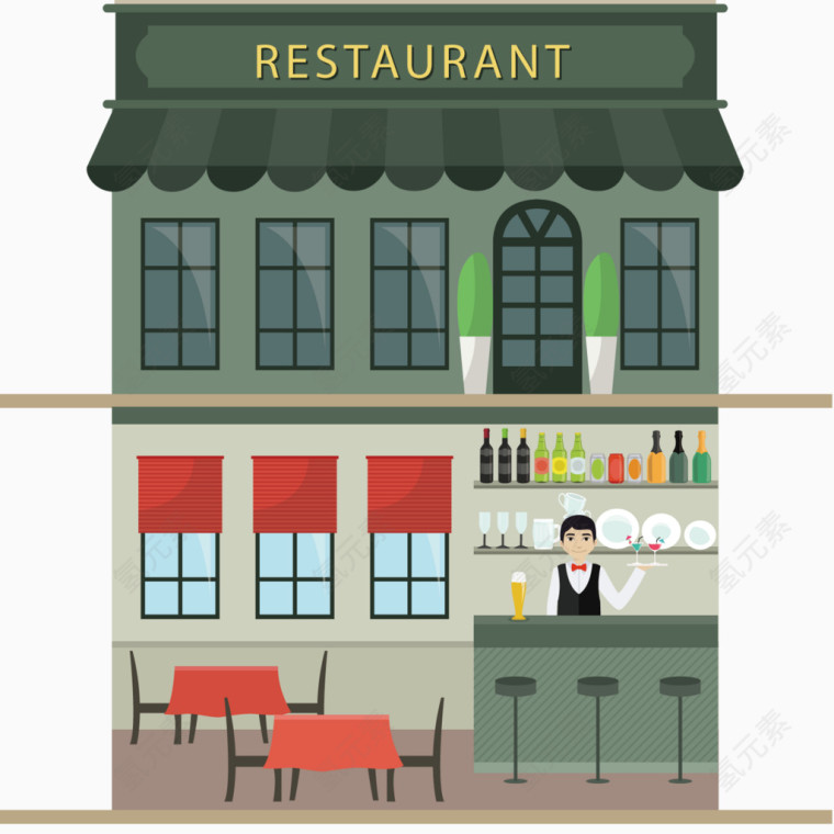 创意餐厅及内部设计矢量图