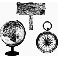 地球仪矢量指南针矢量铅笔画素材