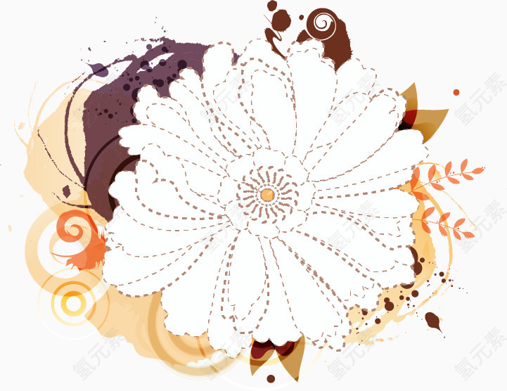 水墨晕染白色花朵