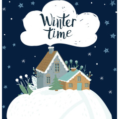 矢量手绘卡通雪景