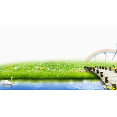 小河木桥草地背景素材