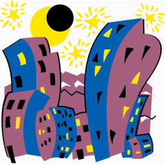 烟花弯曲楼房插画矢量