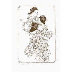 古代日本浮世绘风格女子剪影