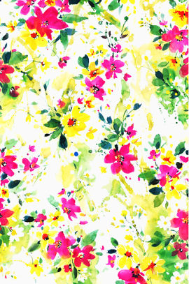 红花黄花植物水粉画