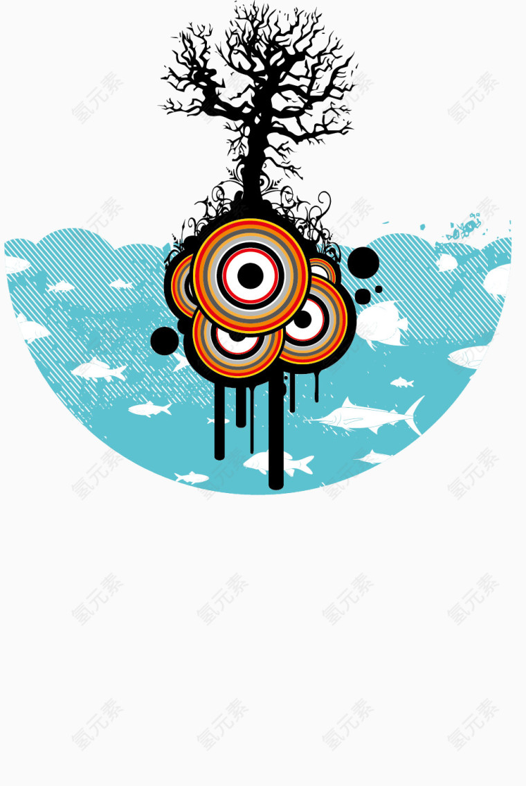矢量海洋生命和一棵树