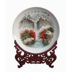 红叶清泉石画工艺品摄影免抠图片