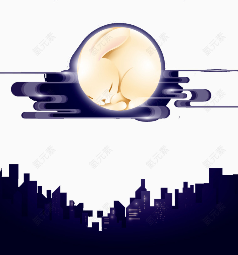 月亮玉兔祥云高楼建筑