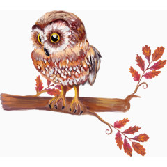 矢量手绘站在树枝上的猫头鹰