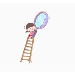 梯子小女孩放大镜