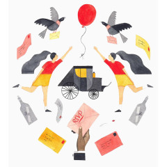 卡通女孩写信元素