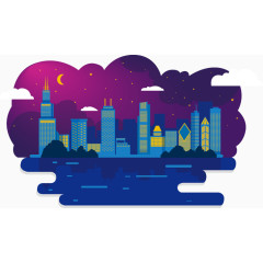 卡通夜空的城市