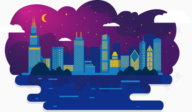 卡通夜空的城市