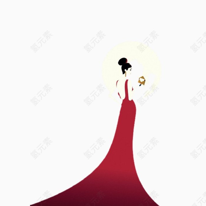 卡通手绘优雅长裙女人