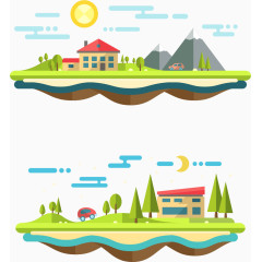 扁平化城市自然景色矢量素材