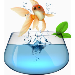 矢量鱼缸里跳起的金鱼