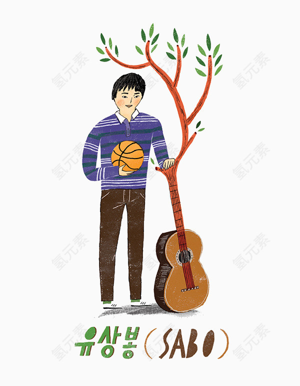 卡通吉他和篮球