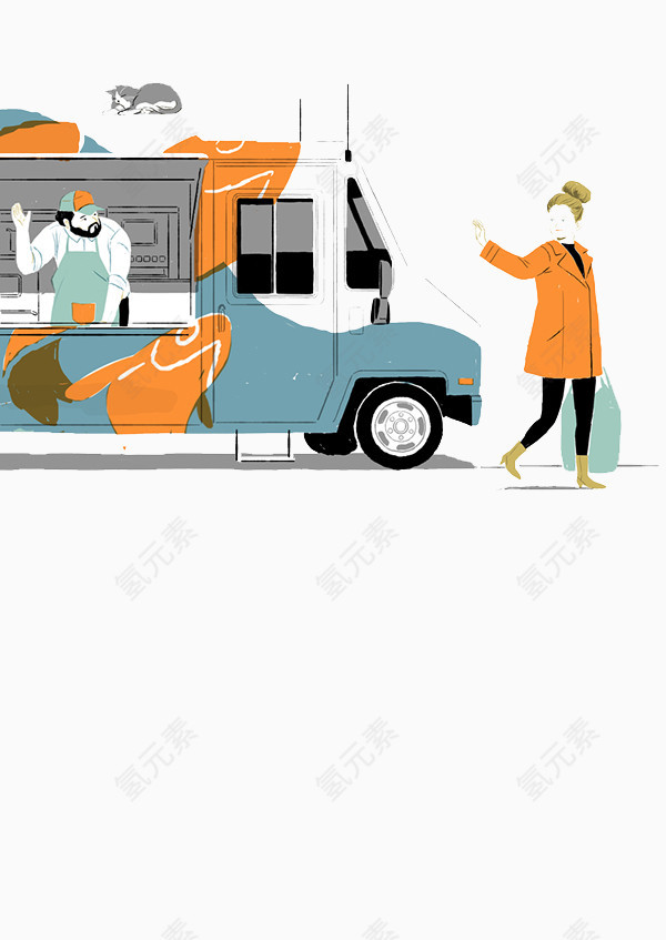 手绘海鲜采购汽车