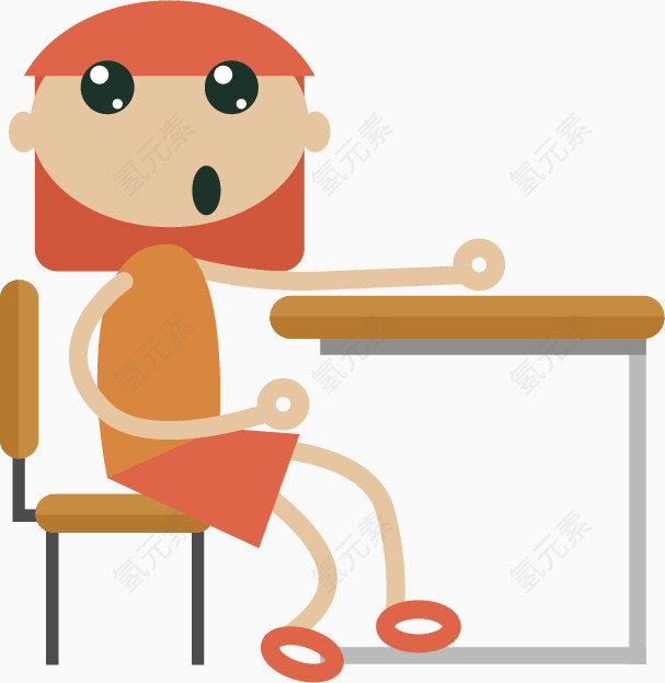 矢量卡通坐课桌前的女同学
