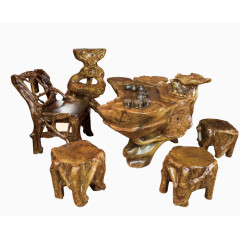 棕绿色实木烤漆茶桌和茶具