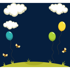 草地气球蜜蜂白云边框矢量图