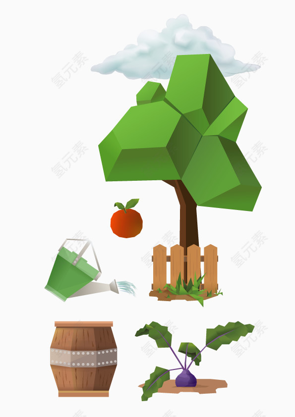 树木水果扁平图