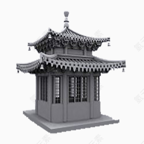 灰色古代建筑模型
