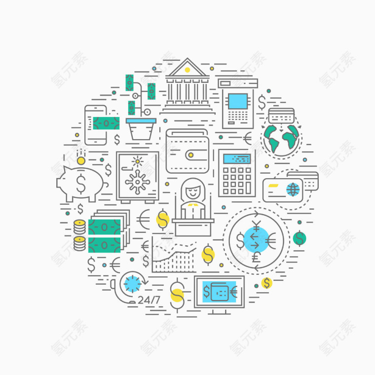 卡通手绘金融图标