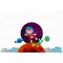 卡通探索太空的宇航员