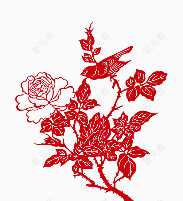 剪纸花 花 红色剪纸花 鸟