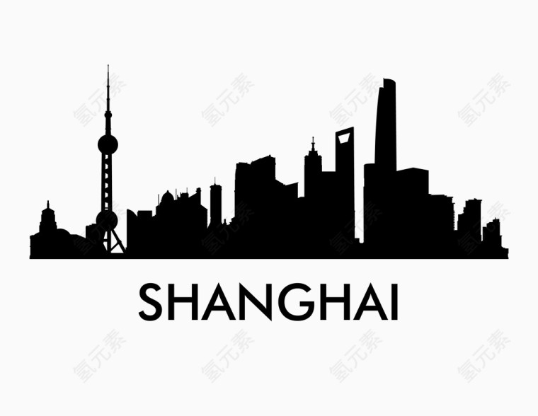 黑色城市地标建筑剪影上海