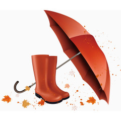 雨鞋雨伞矢量图