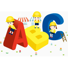 彩色字母上的卡通儿童