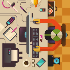 商人工作的电脑桌矢量素材