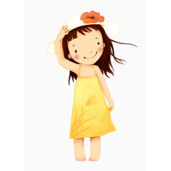 手扶帽子的小姑娘