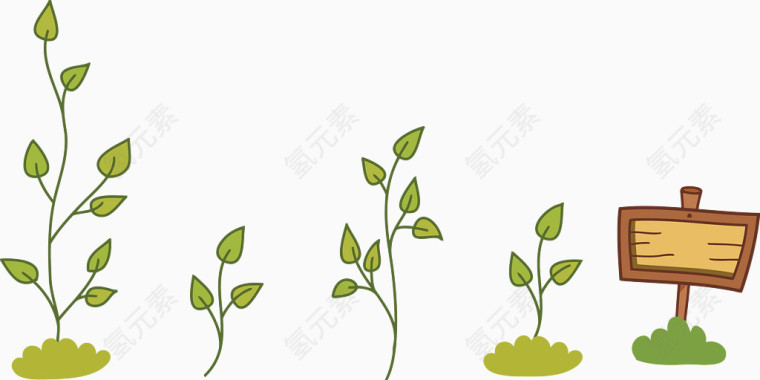 矢量卡通手绘小树与指示牌