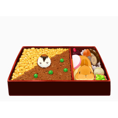 手绘食物餐盘与小兔子小鸟