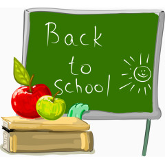 矢量书本苹果和黑板