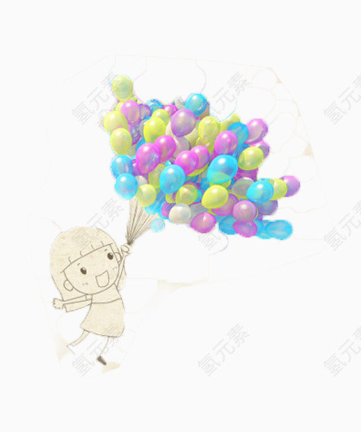 唯美精美卡通可爱小女孩气球