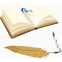 手绘书本装饰羽毛笔