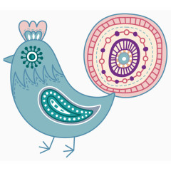 矢量手绘花卉系列公鸡蓝色