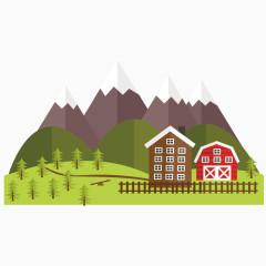 矢量绿色山村