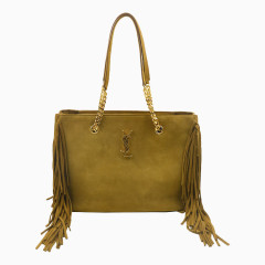 圣罗兰棕色翻毛牛皮流苏手提包