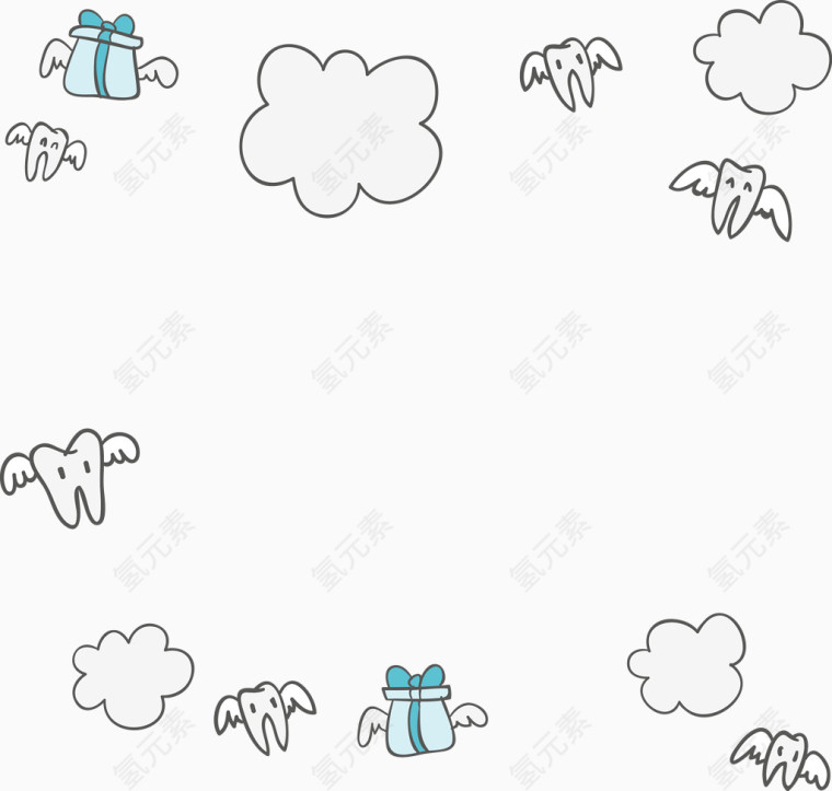 牙齿云朵卡通边框矢量