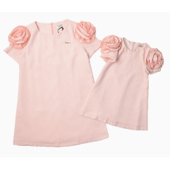 立体绣花修身连衣裙亲子装