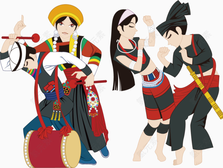 少数民族衣服矢量冬衣