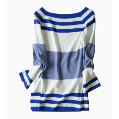 蓝条女春秋上衣